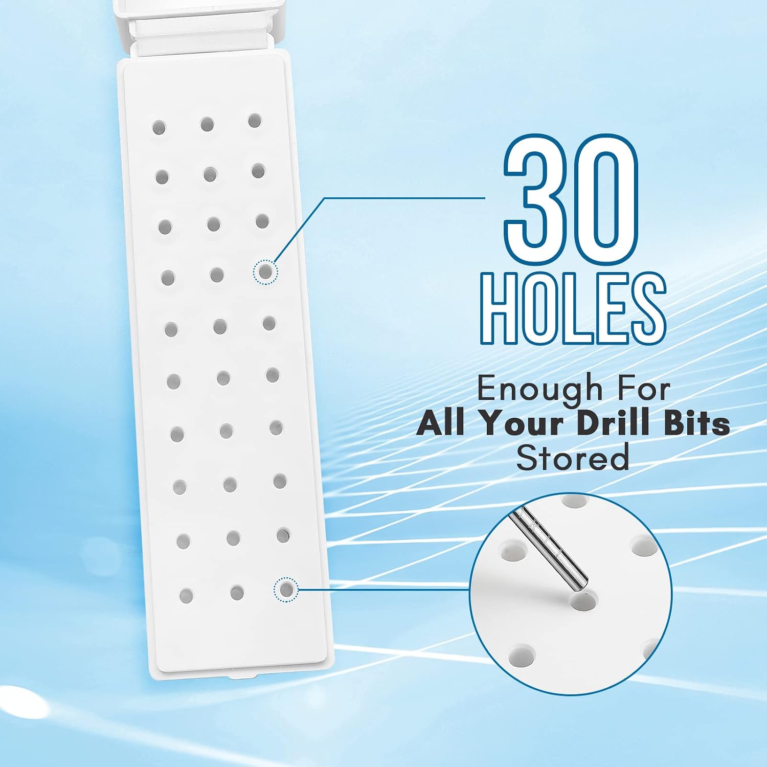 White acrylic 30-hole nail drill bit organizer with dustproof clear cover - 3