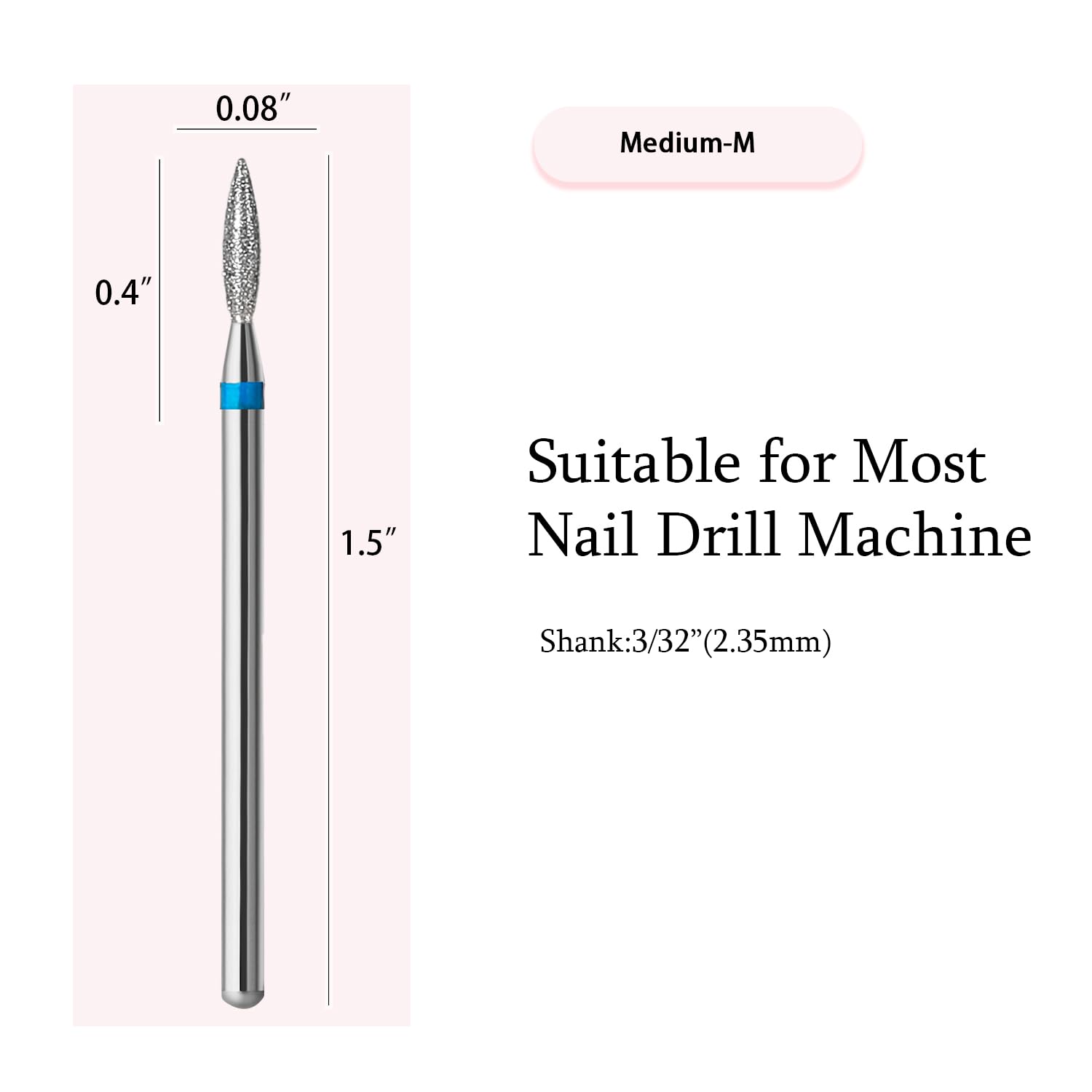 ERUIKA 10pcs diamond flame cuticle drill bits, medium M, 3/32" shank - 2