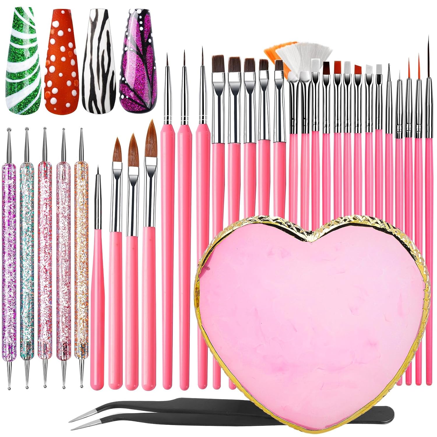 Pink Nail Art Brush Set – 33 Pieces for Precise Design