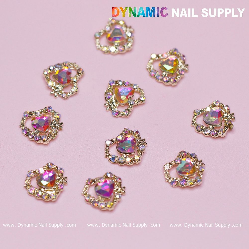 pink AB heart rhinestone charms - 5